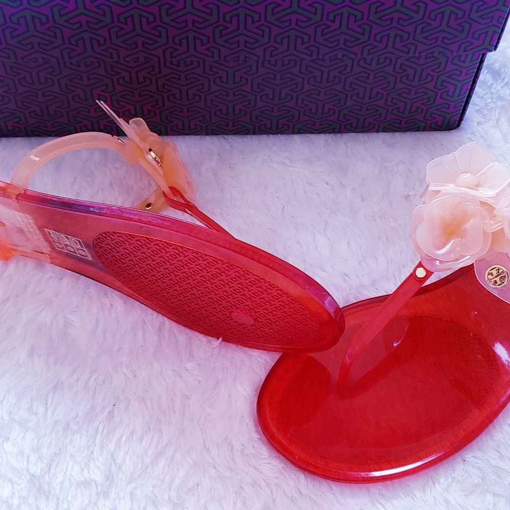 New Tory Burch Nantucket Red Blossom Jelly Thong - Picture 4 of 6